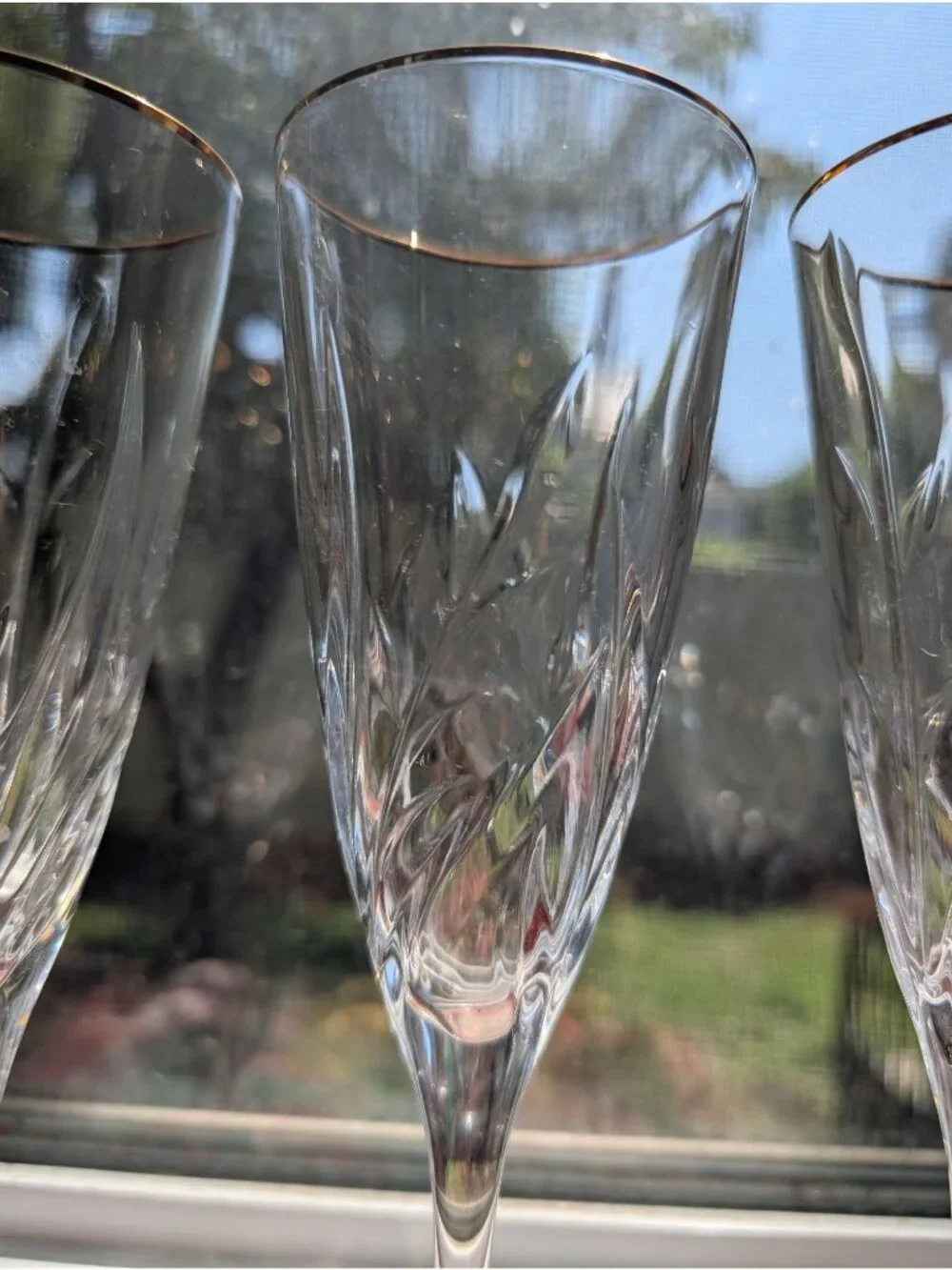 Set of 4 Vintage Cristal d'Arques-Durand Cassandra Gold Crystal Champagne Flutes